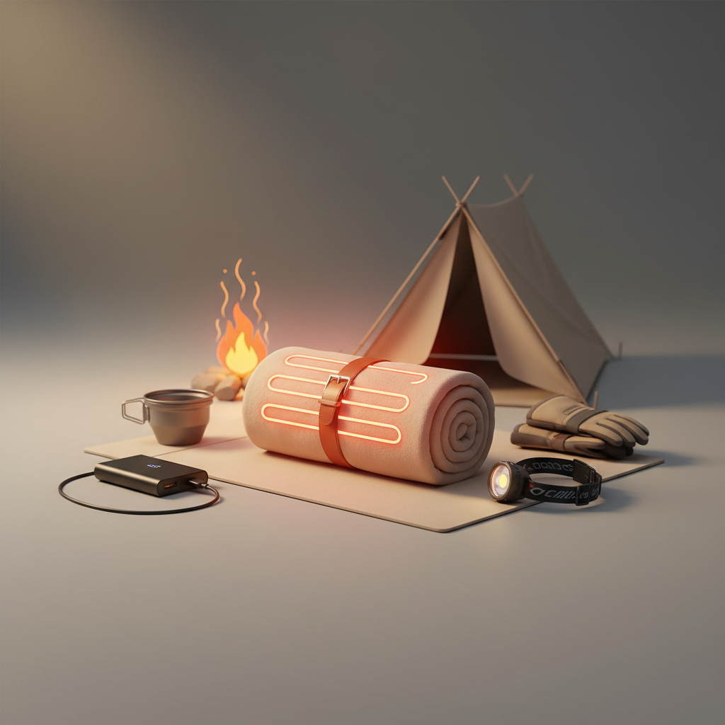 1. Chaleur Nomade : La Couverture Chauffante Portable en Camping - Illustration pour 10 Façons Ingénieuses d'Utiliser votre Couverture Chauffante Portable