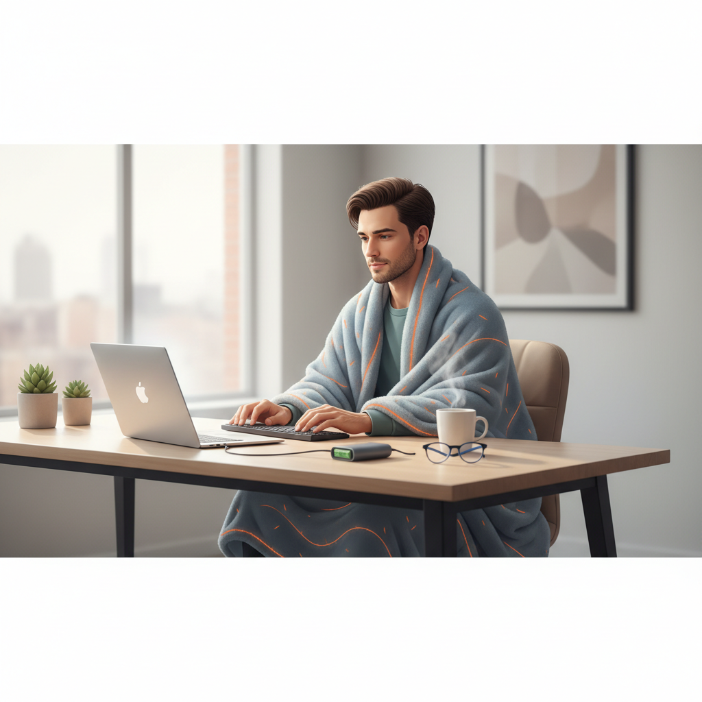 2. Confort au Bureau : La Couverture Chauffante pour une Productivité Optimale - Illustration pour 10 Façons Ingénieuses d'Utiliser votre Couverture Chauffante Portable