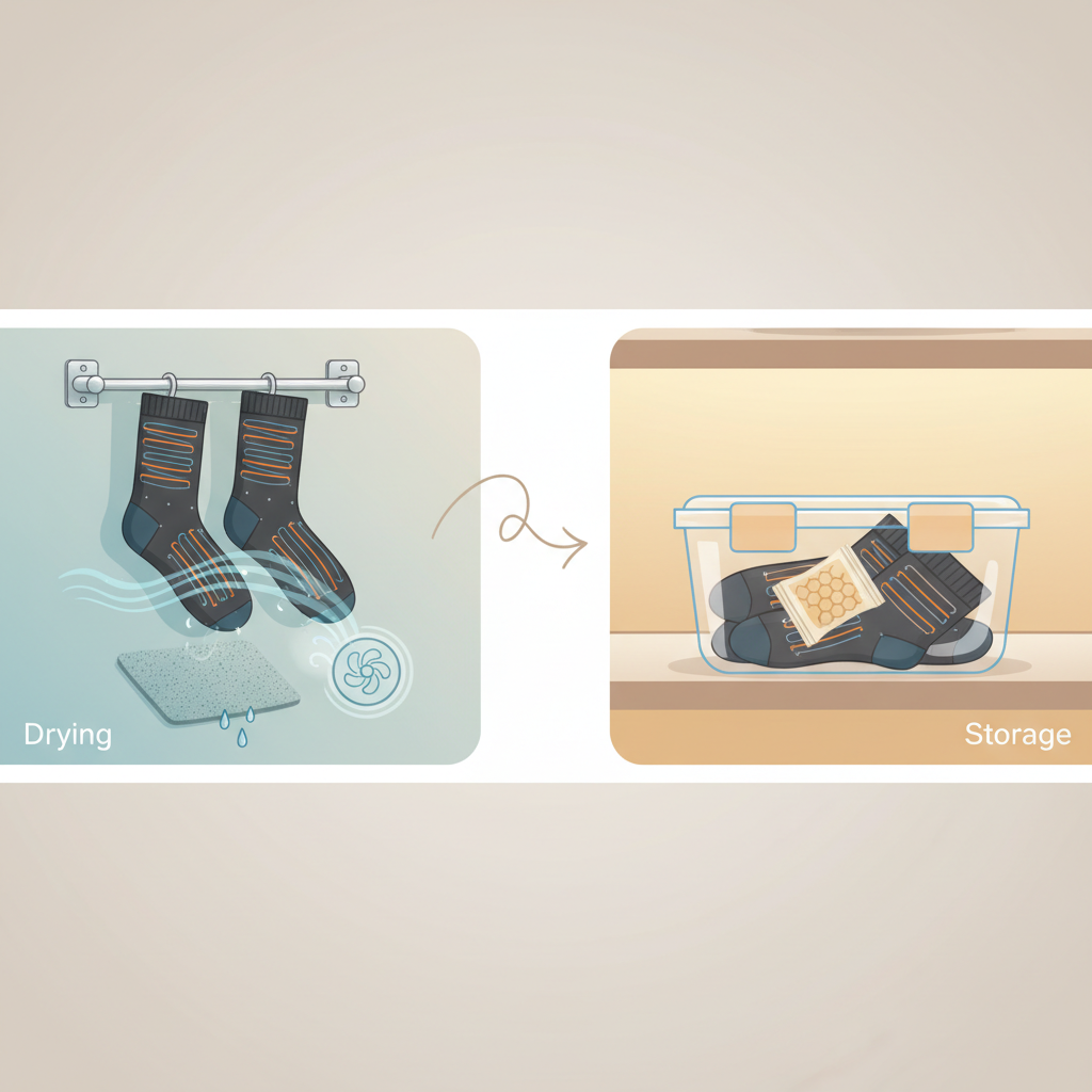 Séchage et Stockage : Garantir une Durée de Vie Maximale - Illustration pour Entretien Chaussettes Chauffantes : Le Guide Ultime Pour une Durée de Vie Maximale