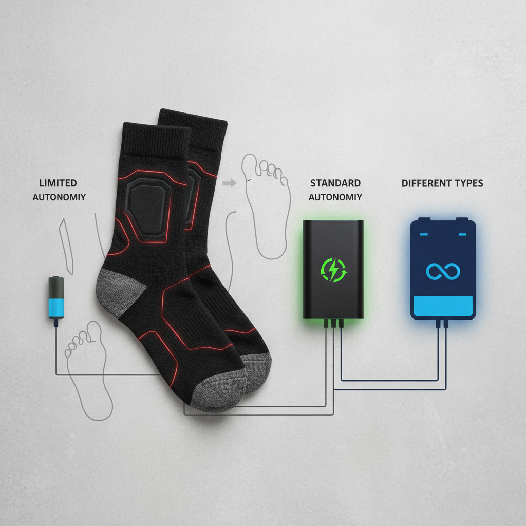 Autonomie et Types de Batteries : Ce Qu'il Faut Savoir - Illustration pour Chaussettes Chauffantes Batterie : Guide Ultime pour un Hiver au Chaud