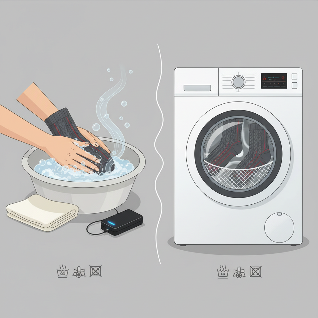 Laver chaussettes chauffantes batterie : Manuel ou machine ? - Illustration pour Comment Entretenir Ses Chaussettes Chauffantes Pour Qu'elles Durent Longtemps