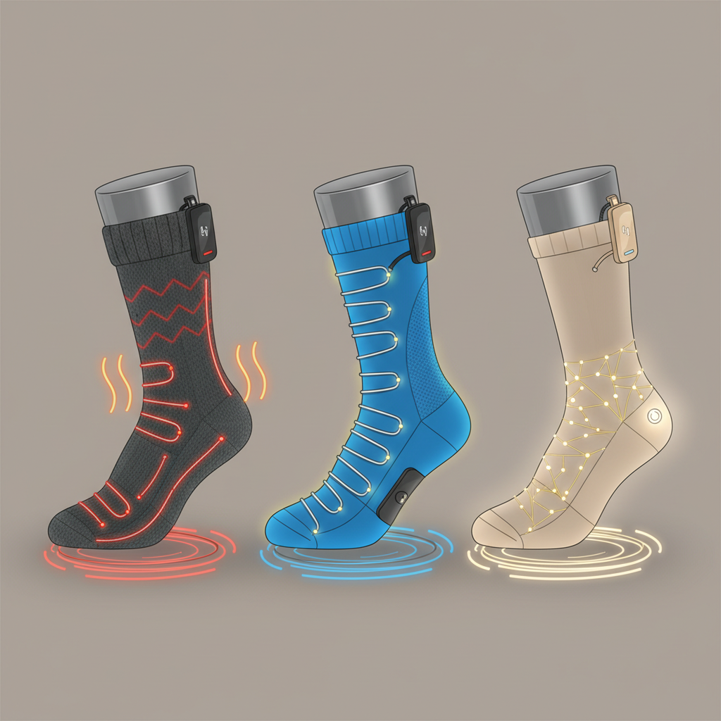 Différents types de chaussettes chauffantes et leurs spécificités - Illustration pour Fonctionnement chaussettes chauffantes : Le guide complet