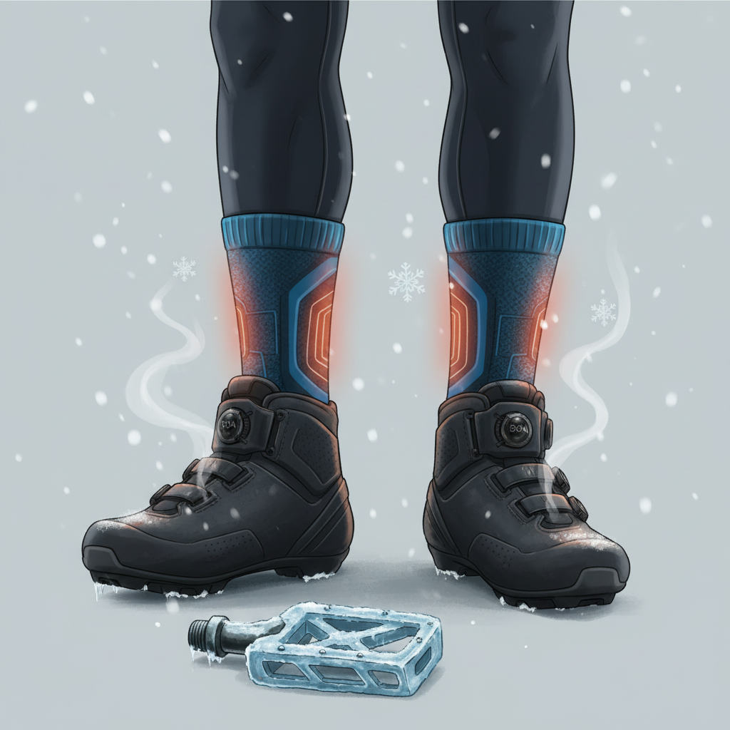 Pourquoi les Chaussettes Chauffantes sont Indispensables pour le Cycliste Hivernal ? - Illustration pour Chaussettes Chauffantes Cyclisme : Gardez Vos Pieds au Chaud à Vélo