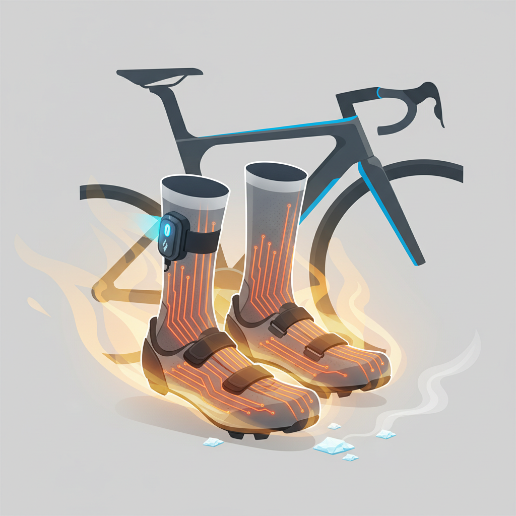 Technologies et Innovations pour les Pieds Chauds à Vélo - Illustration pour Chaussettes Chauffantes Cyclisme : Gardez Vos Pieds au Chaud à Vélo