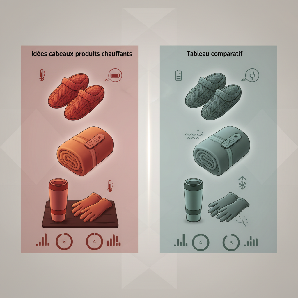 Tableau comparatif des idées cadeaux produits chauffants - Illustration pour Idées cadeaux produits chauffants : Le guide ultime pour réchauffer l'hiver
