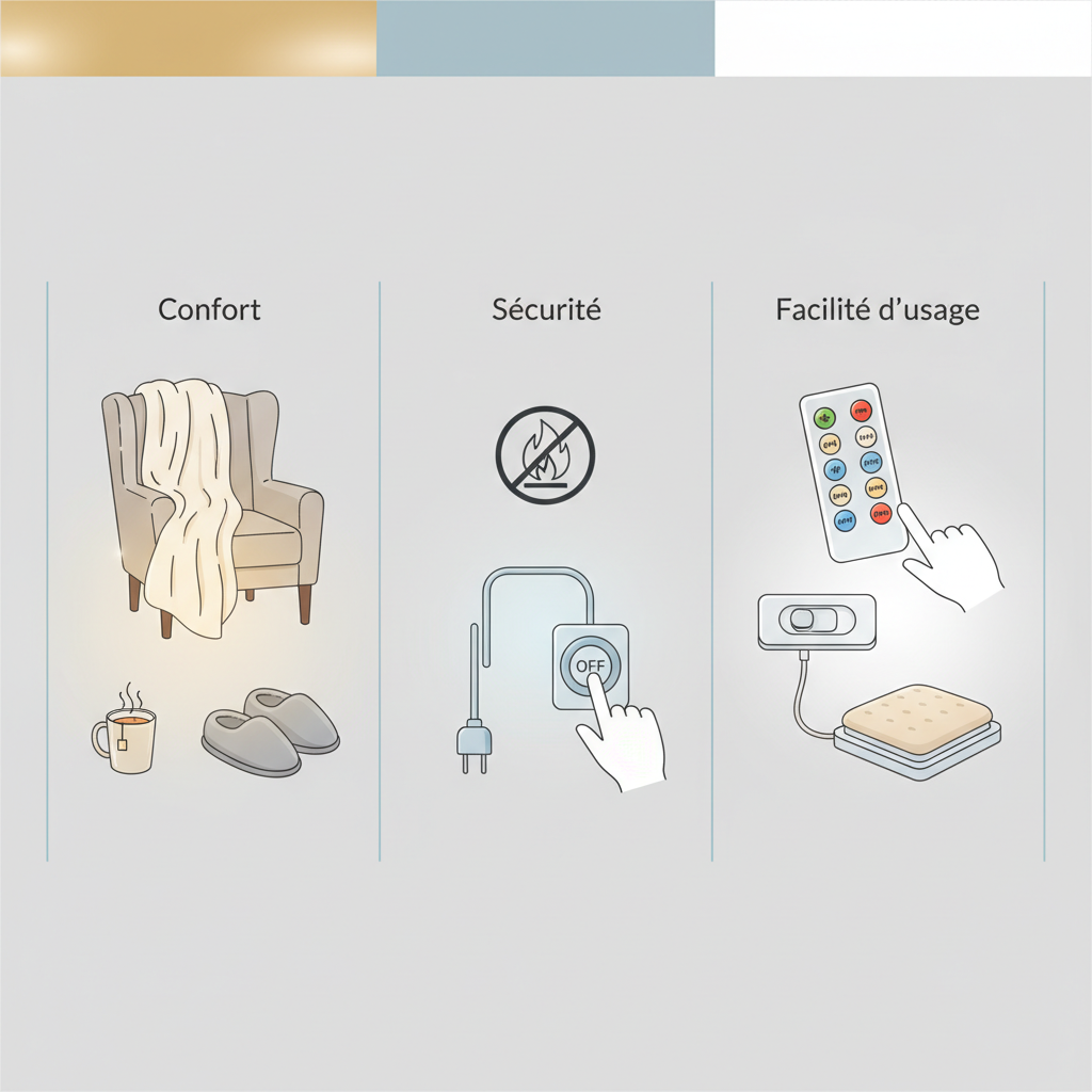 Tableau comparatif : Les produits chauffants pour seniors - Illustration pour Produits chauffants seniors : Confort, sécurité et facilité d'usage