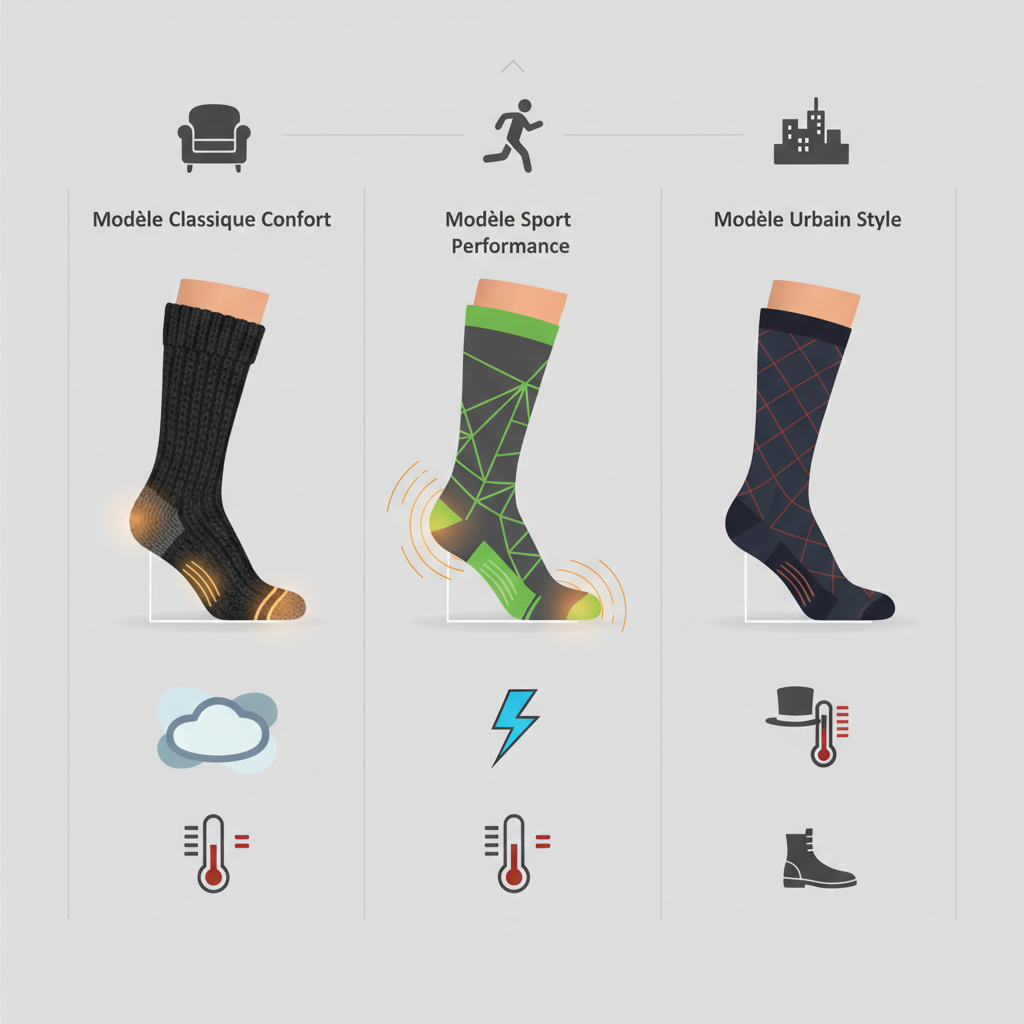 Tableau Comparatif : Modèles de Chaussettes Chauffantes Homme - Illustration pour Chaussette Chauffante Homme : Guide Ultime Confort & Style