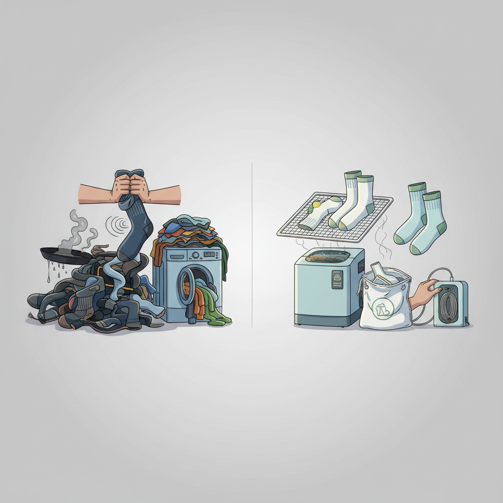 Tableau Comparatif : Erreurs Courantes et Bonnes Pratiques d'Entretien - Illustration pour Entretien Chaussettes Chauffantes : Le Guide Ultime Pour une Durée de Vie Maximale