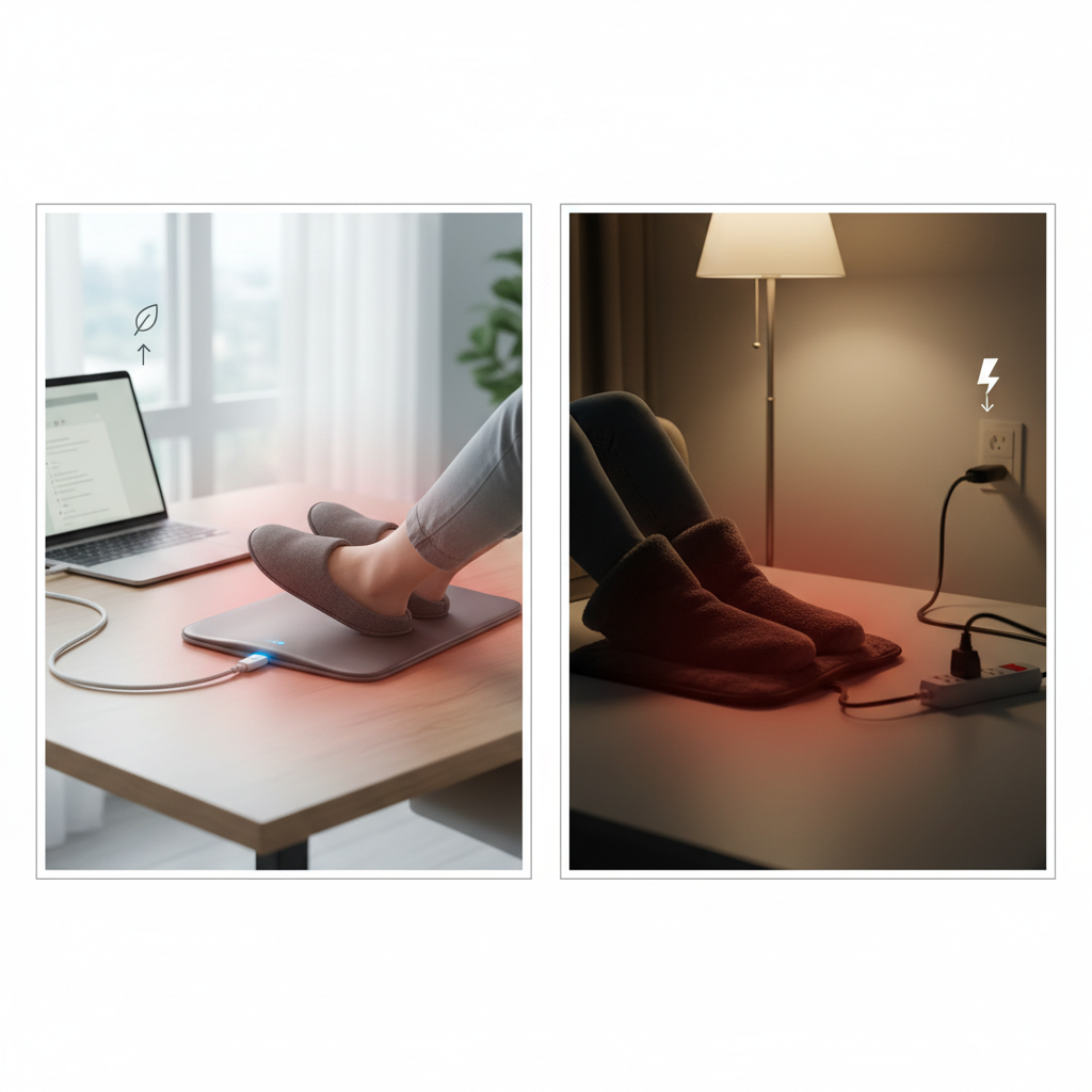 Chauffe-Pieds USB : La Flexibilité et l'Économie d'Énergie - Illustration pour Chauffe-Pieds USB vs. Électrique : Confort au Bureau et à la Maison
