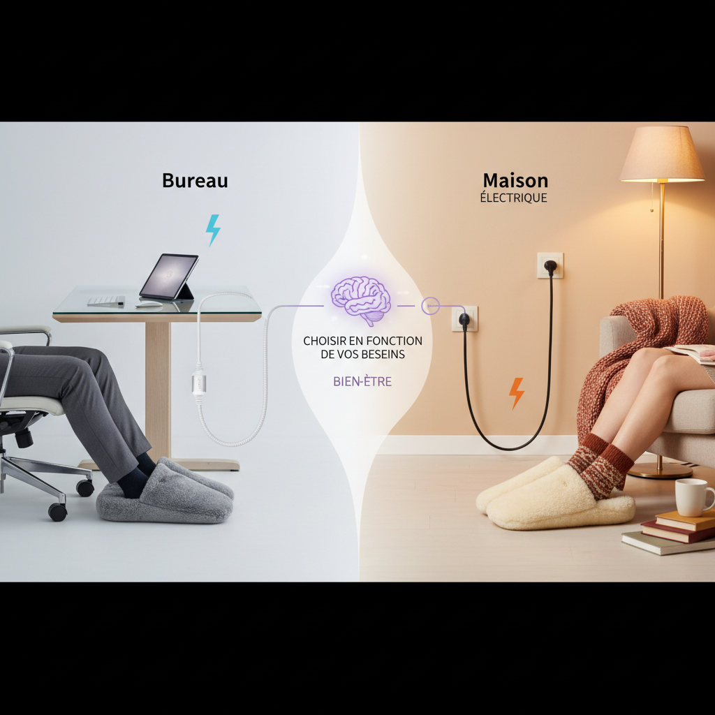 Choisir en Fonction de Vos Besoins : Bureau, Maison et Bien-être - Illustration pour Chauffe-Pieds USB vs. Électrique : Confort au Bureau et à la Maison