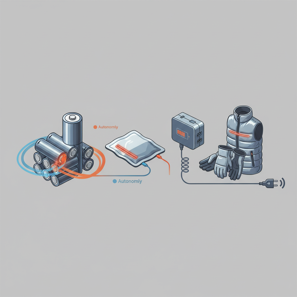 Les différents types de batteries pour produits chauffants - Illustration pour Batterie produits chauffants : guide complet autonomie et rechargement