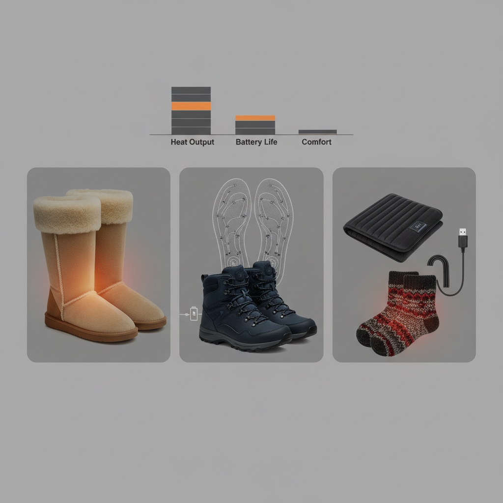 Tableau comparatif des principales solutions chauffantes pieds - Illustration pour Solutions chauffantes pieds : le guide ultime pour un hiver douillet